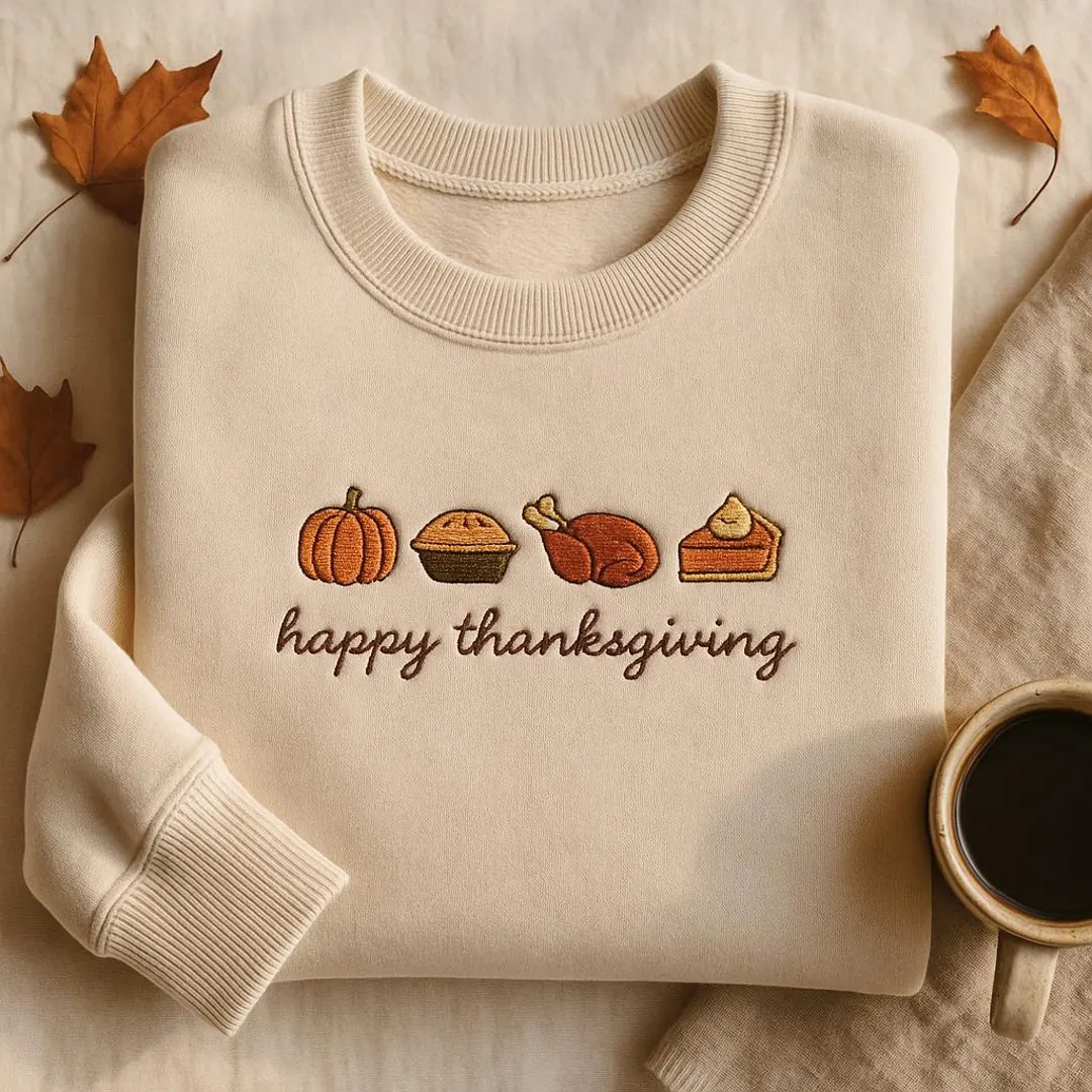 Embroidered Happy Thanksgiving Sweatshirt, Pumpkin Season Shirt, Thanksgiving Fall Sweatshirt, Cu... | Etsy (US)