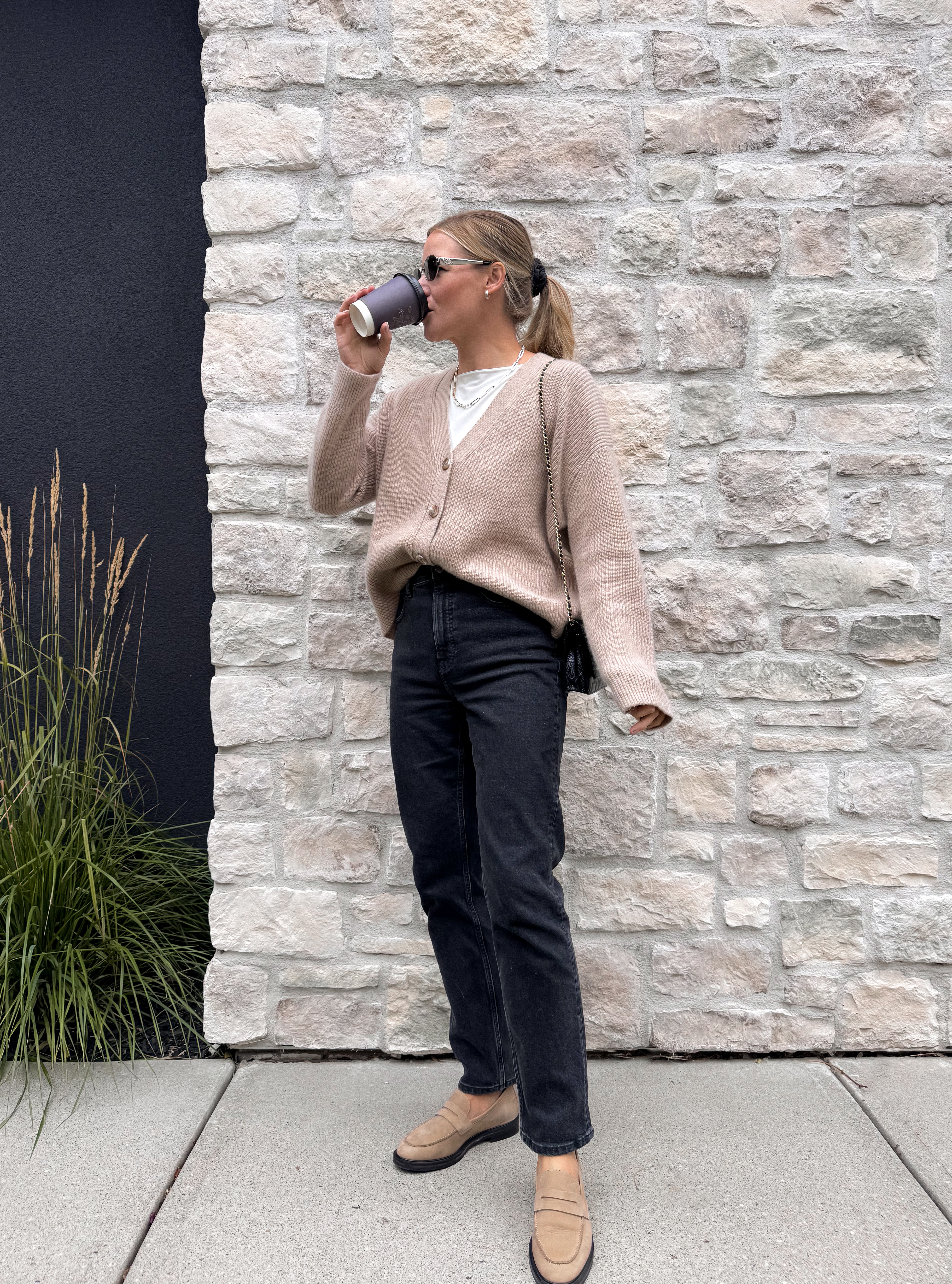 30 days of fall outfit ideas - day 28: cashmere cardigan, black denim, suede penny loafers. 

Simple and neutral outfit for fall. 

Fall style, fall aesthetic, neutral style, fall outfits, outfit inspiration 

 #LTKSeasonal #LTKSaleAlert #LTKShoeCrush
