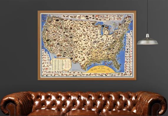 Wildlife And Game Map of the United States, Hunting Gifts For Men, Large Print | Etsy (US)