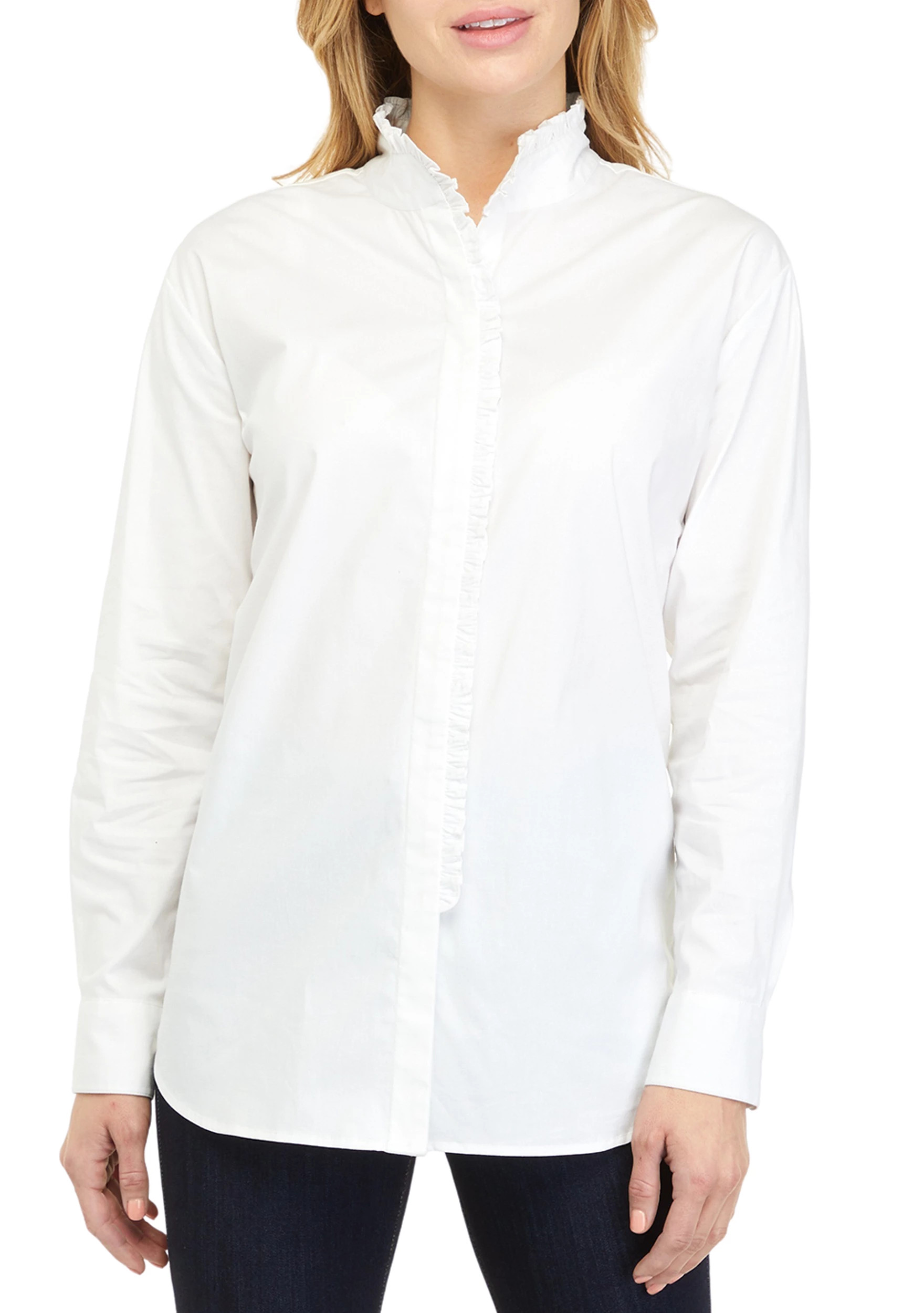 Women's Long Sleeve Poplin Ruffle Top | Belk
