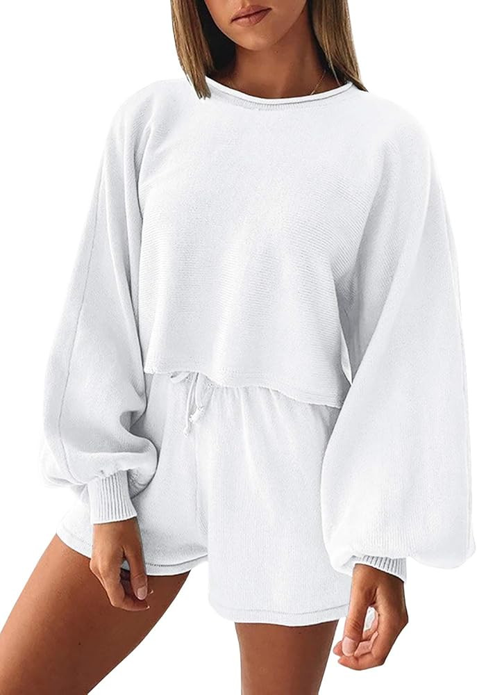 Women's Long Sleeve Sweater Set Soft Pajama Casual Loose Pullover Pajama Set Fall Blouse | Amazon (US)