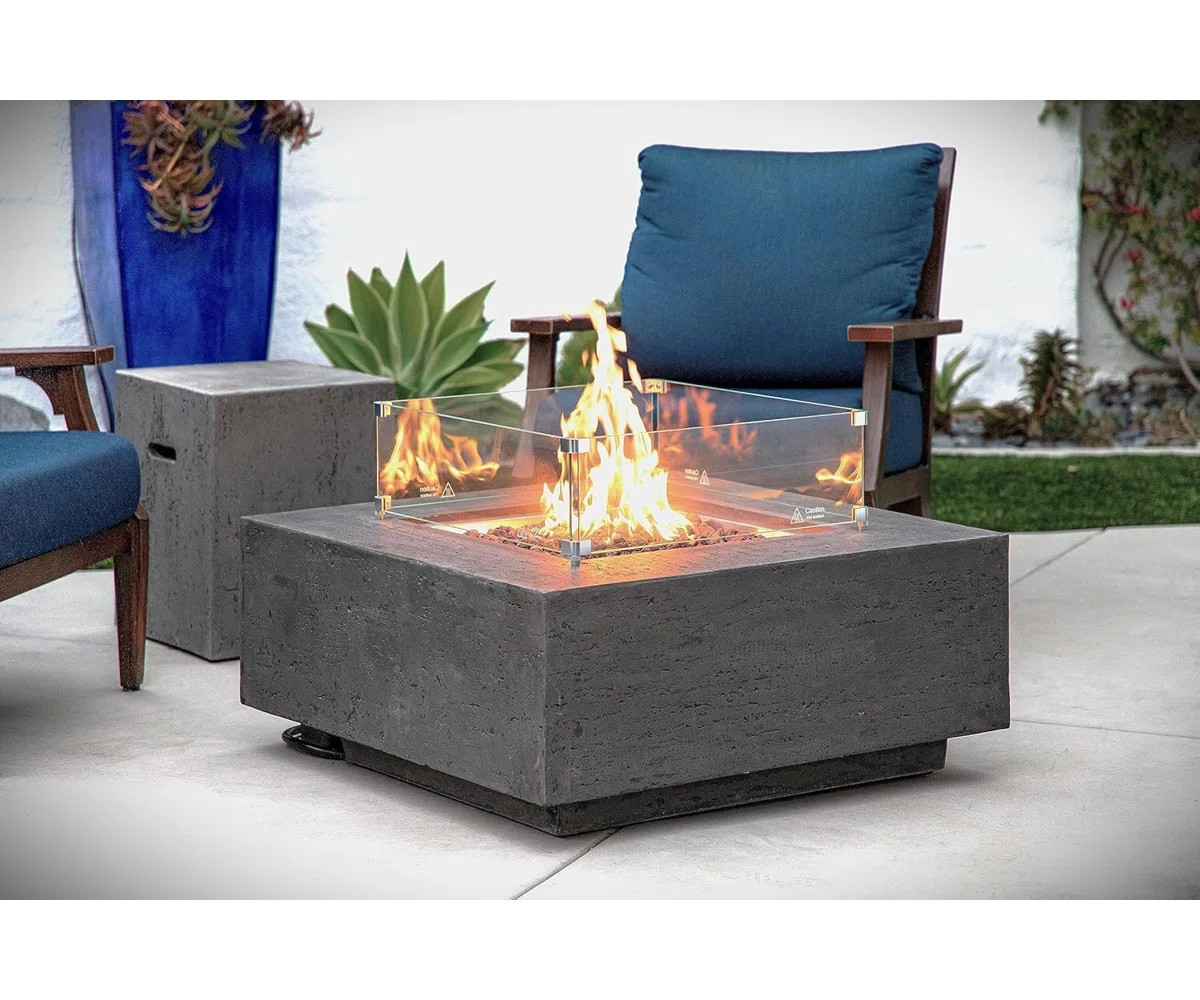 Albany 36" Square Gas Fire Pit Table with Glass Windscreen, Burner Lid, & Cover | Wayfair North America