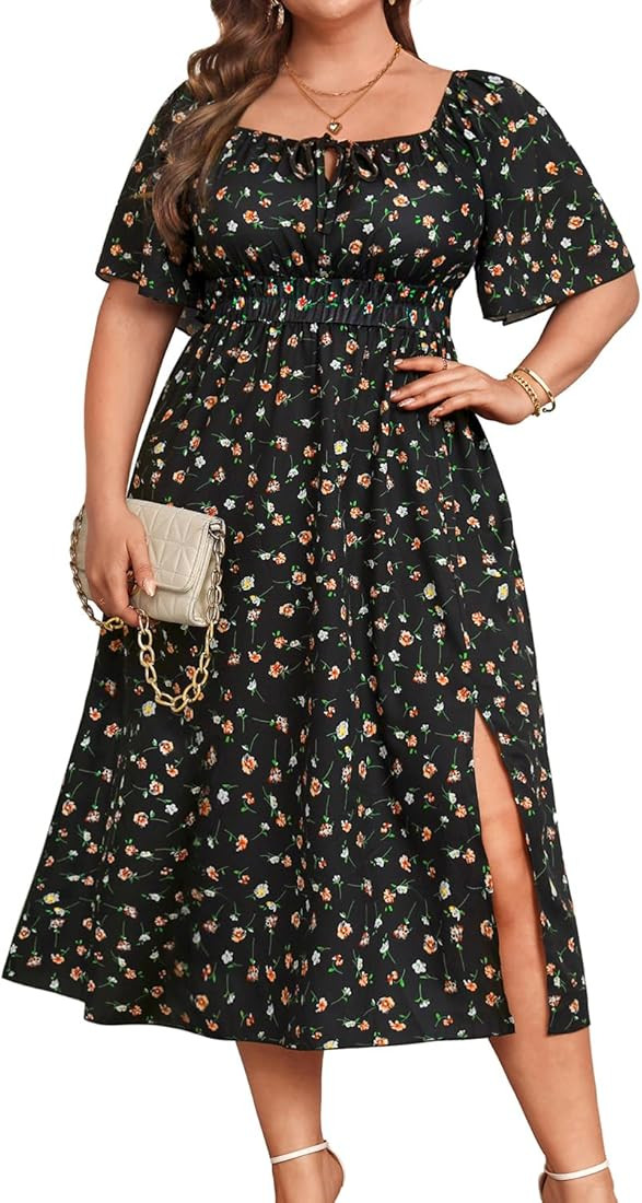 Plus Size Summer Dress 2025 - Milkmaid Sundress Boho Floral Casual Beach Wedding Midi Dresses | Amazon (US)