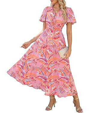 GRACE KARIN Womens Summer Floral Maxi Dresses 2026 Short Sleeve Casual Dress Flowy Beach Vacation... | Amazon (US)