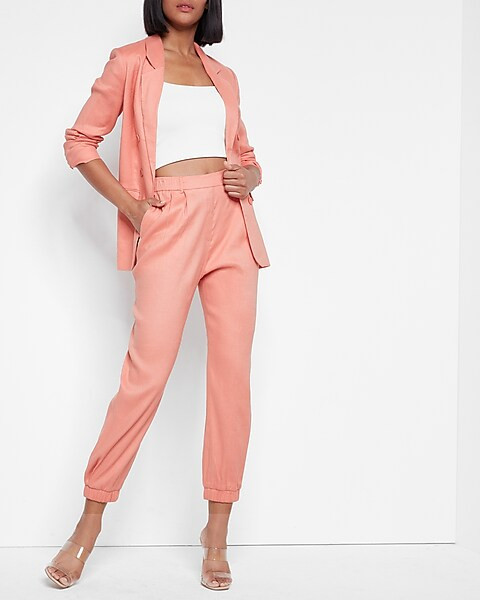 Linen-Blend Double Breasted Boyfriend Blazer | Express