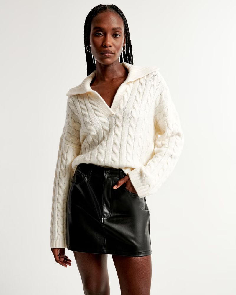 Women's Cable Notch-Neck Sweater | Women's New Arrivals | Abercrombie.com | Abercrombie & Fitch (US)