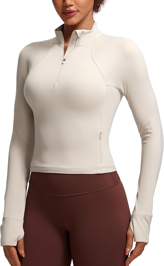 CRZ YOGA Butterluxe Half Zip Long Sleeve Shirts for Women - Workout Athletic Yoga Tops Crop Colla... | Amazon (US)