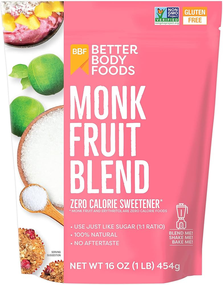 BetterBody Foods Monk Fruit Sweetener Blend, Raw Cane Sugar Substitute, Zero Calorie, Keto Diet F... | Amazon (US)