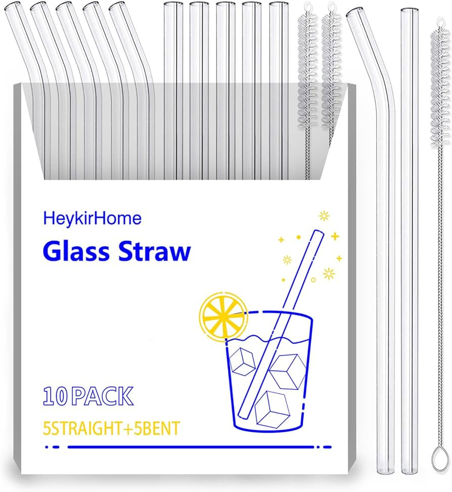 HeykirHome 10-Pack Reusable Glass Straw,Size 8.5''x10 MM,Including 5 Straight and 5 Bent with 2 C... | Amazon (US)