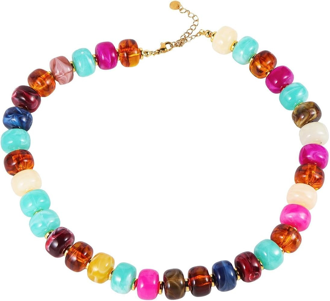 Fuqimanman2020 Resin Chunky Beaded Necklace Minimalistic Modern Statement Necklace for Women | Amazon (US)