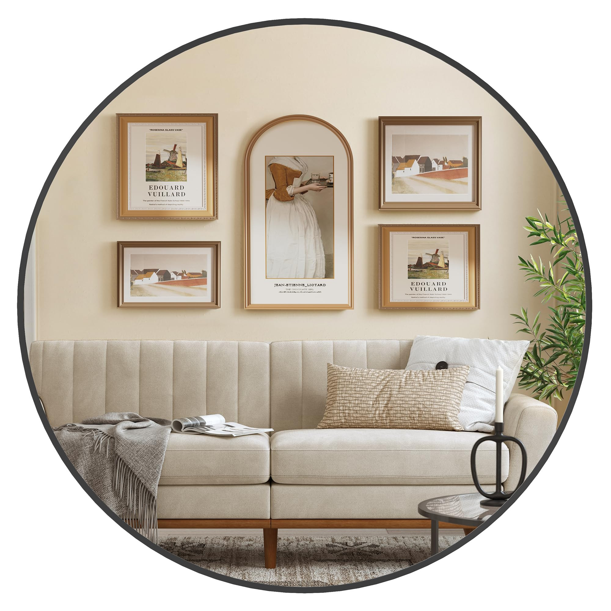 SONGMICS Round Mirror, Bathroom Mirror for Wall, 36 Inches, Metal Frame, Easy to Install, for Bat... | Amazon (US)