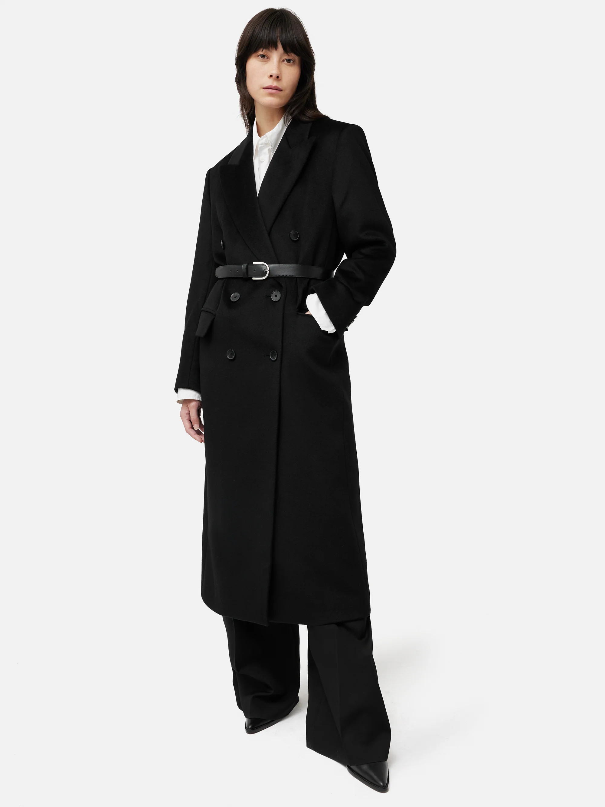 Double Breasted Wool Maxi Coat | Black | Jigsaw (UK)