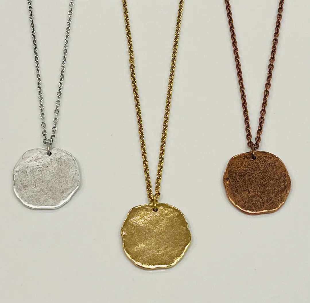 Textured Coin Pendant Necklace: Gold, Silver, Copper Plated - Adjustable Length | Etsy (US)
