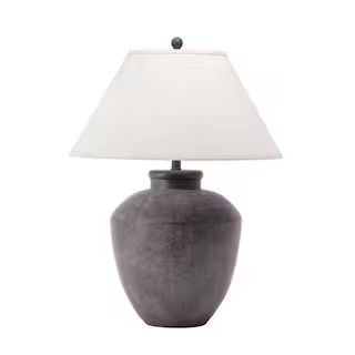 Lindos 30 in. Gray Resin Contemporary Table Lamp with Shade | The Home Depot