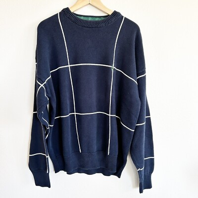 Vintage Nautica Sweater Mens L Windowpane Cotton Pullover 90's Preppy Dad | eBay US