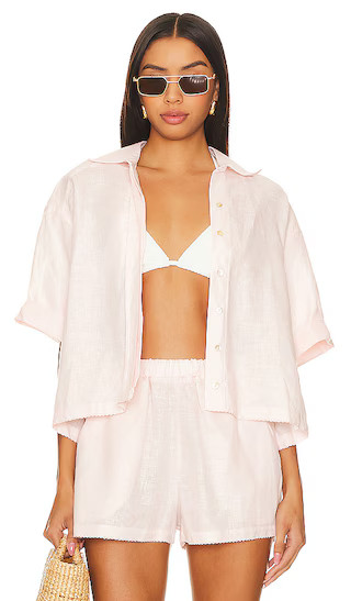 Scalloped Linen Top in Pink | Revolve Clothing (Global)