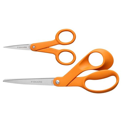 Fiskars Original Orange Handled Scissors 2-Piece Set, 5" Micro Tip and 8" Stainless Steel Scissors, Paper and Fabric Supplies for Office and Arts and Crafts Set, Orange | Amazon (US)