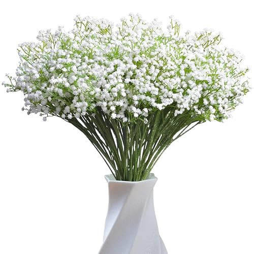 JIFTOK Babys Breath Artificial Flowers, 24 Pcs Fake Flowers Gypsophila Bouquet Fall Flowers Artificial for Decoration, Real Touch Silk Flower for Wedding Christmas DIY Party Home Garden Office(White) | Amazon (US)