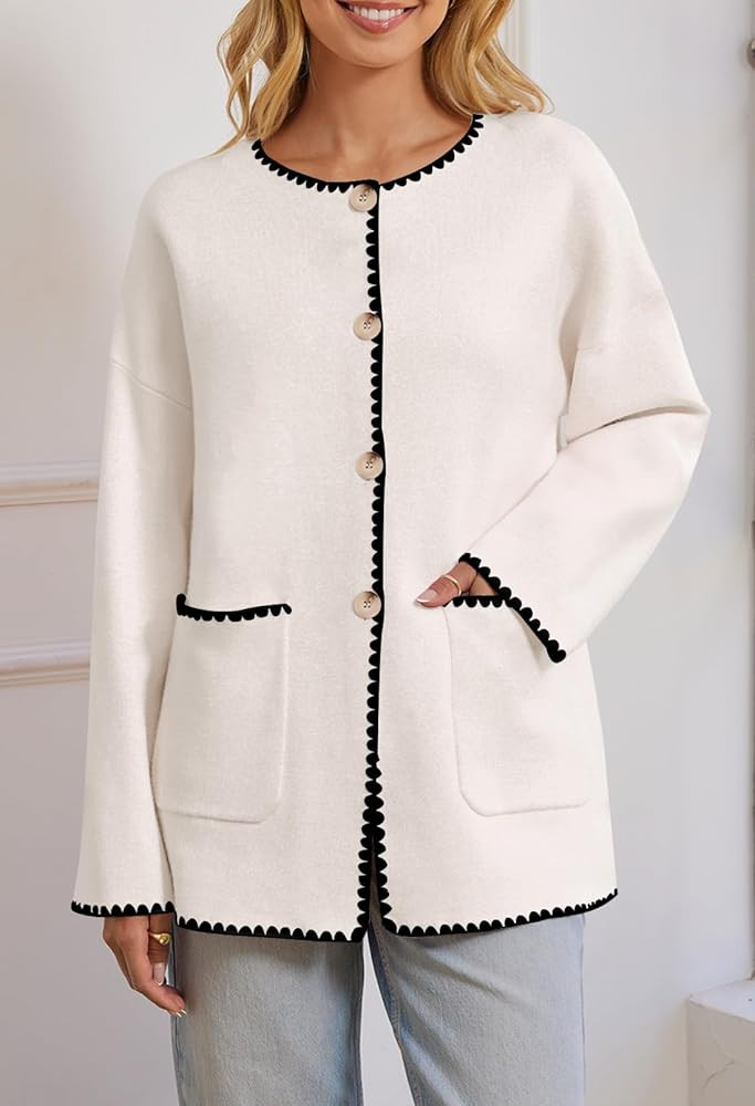 MEROKEETY Women's Oversized Cardigan Sweaters Fall 2024 Open Front Button Up Knit Jackets with Po... | Amazon (US)