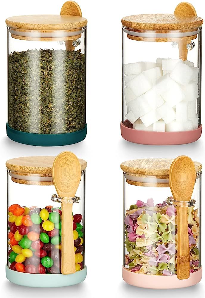 Mfacoy Set of 4 Airtight Glass Jars with Bamboo Lids & Spoons, 17 oz Borosilicate Glass Jars Cont... | Amazon (US)