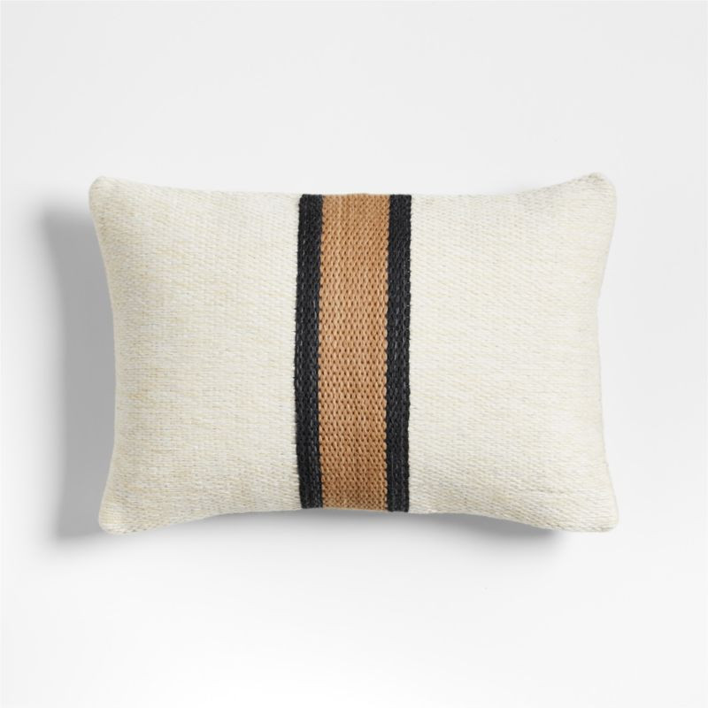 Lazio Woven Kilim Stripe 22x15 Ink Black and Brulee Brown Throw Pillow with Feather Insert | Crat... | Crate & Barrel