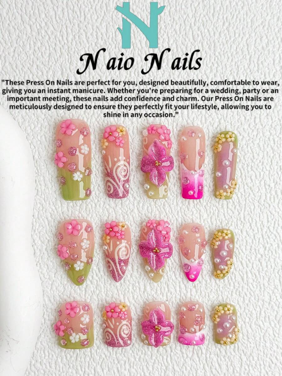 NAIO 10pcs/Set Spring And Summer Handmade Press On Nails Coffin/Almond/Short Square Nail Tips, Y2... | SHEIN