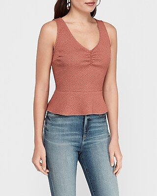 Textured Ruched Front Peplum Tank | Express