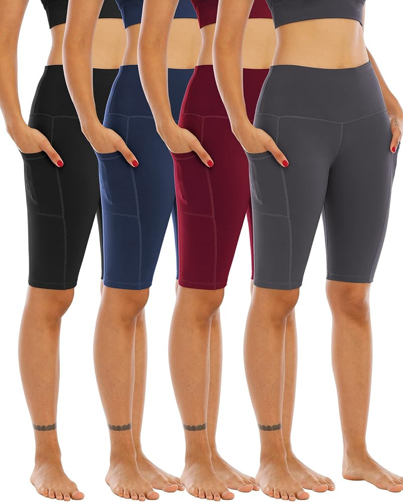 WHOUARE 4 Pack Biker Yoga Shorts with Pockets for Women,High Waisted Athletic Running Workout Gym... | Amazon (US)