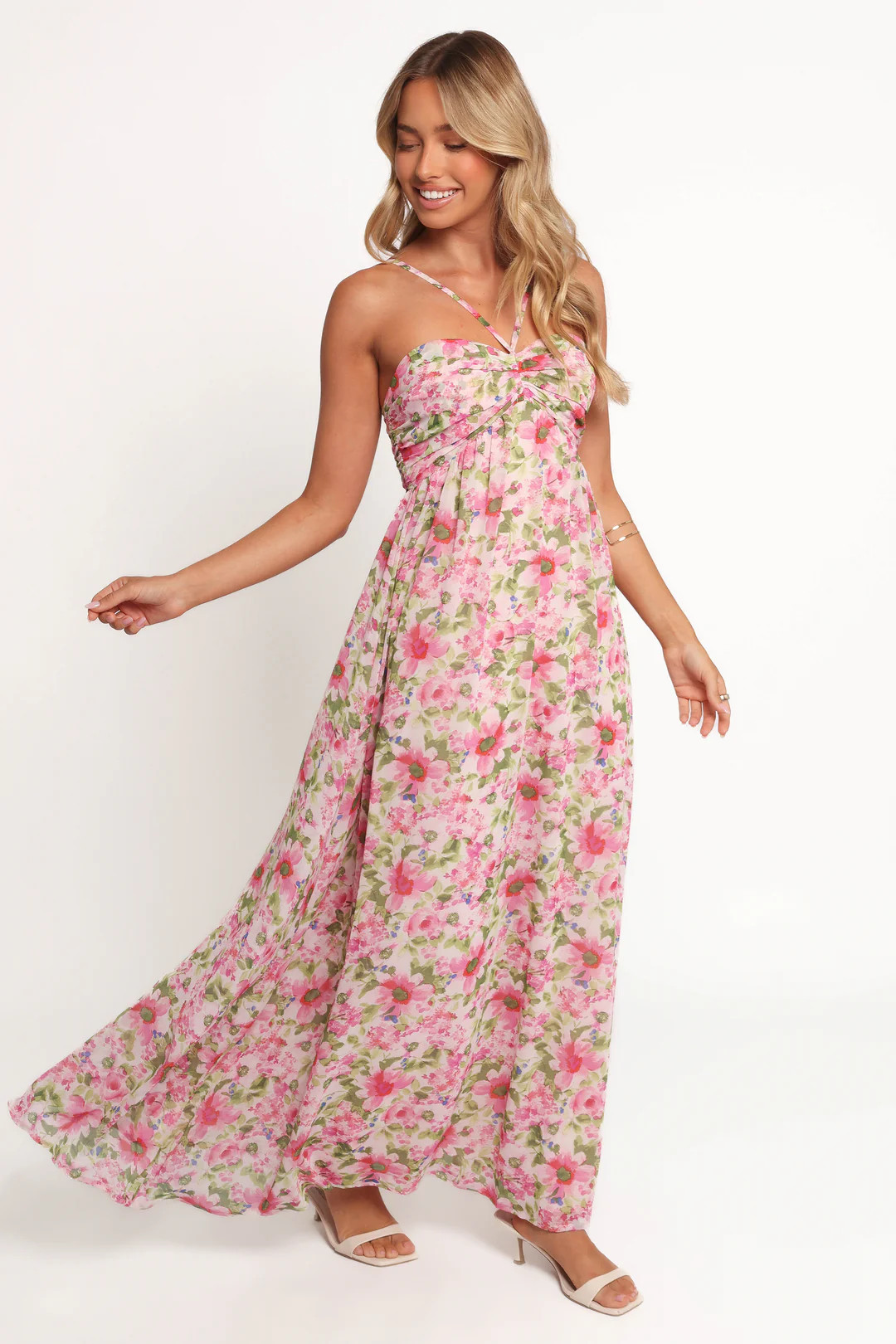 Cascade Halterneck Maxi Dress - Carmine Rose | Petal & Pup (US)