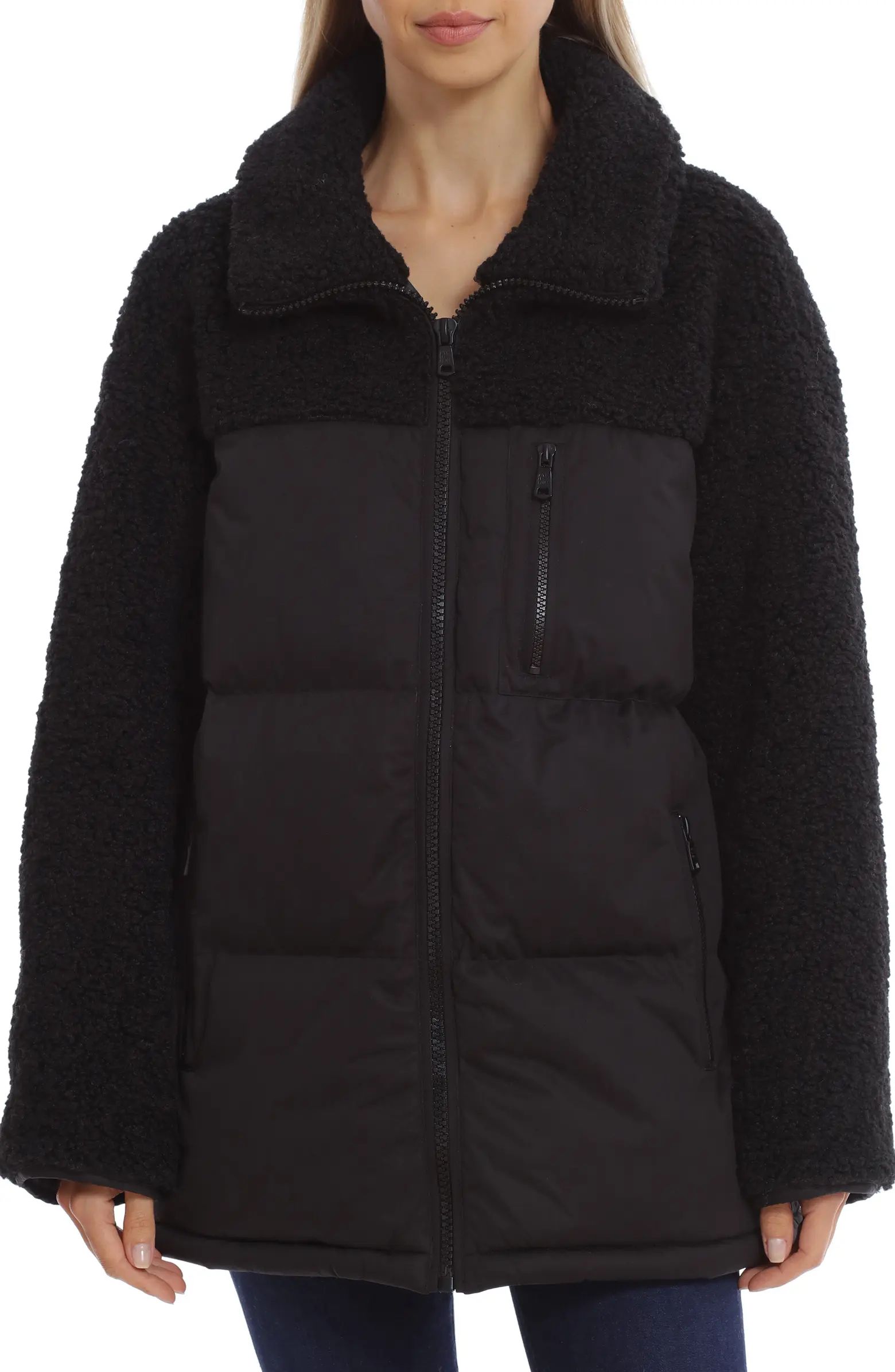 Mixed Media Faux Shearling Detail Puffer Coat | Nordstrom