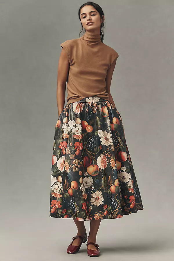 The Jacie Faux Leather Midi Skirt by Maeve | Anthropologie (US)