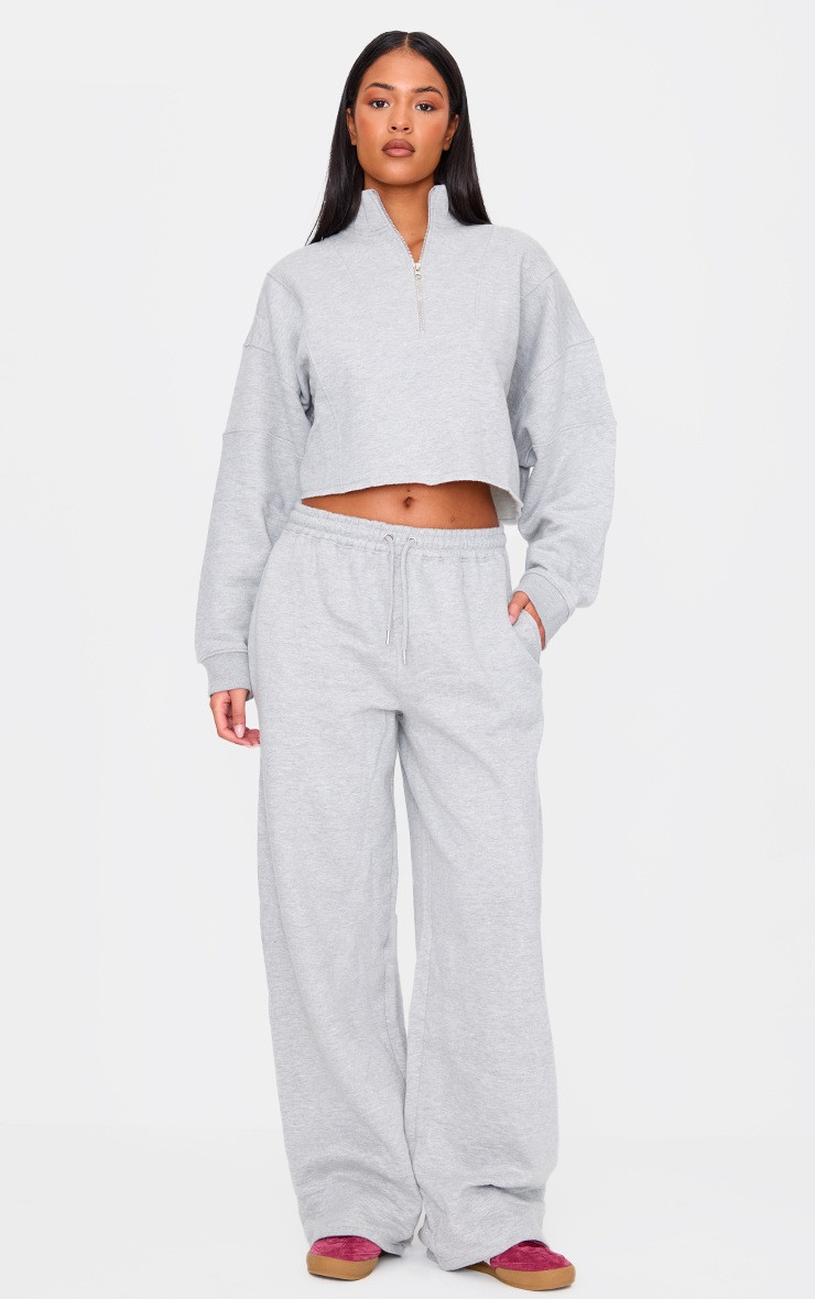Tall Grey Marl Half Zip Crop Sweatshirt | PrettyLittleThing US