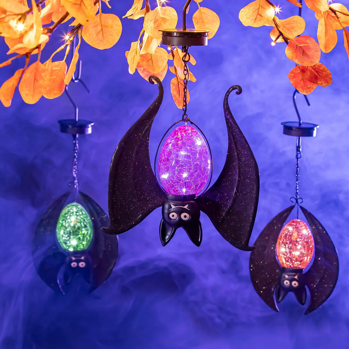 Solar Halloween Hanging Bats, Set of 3 | Plow & Hearth
