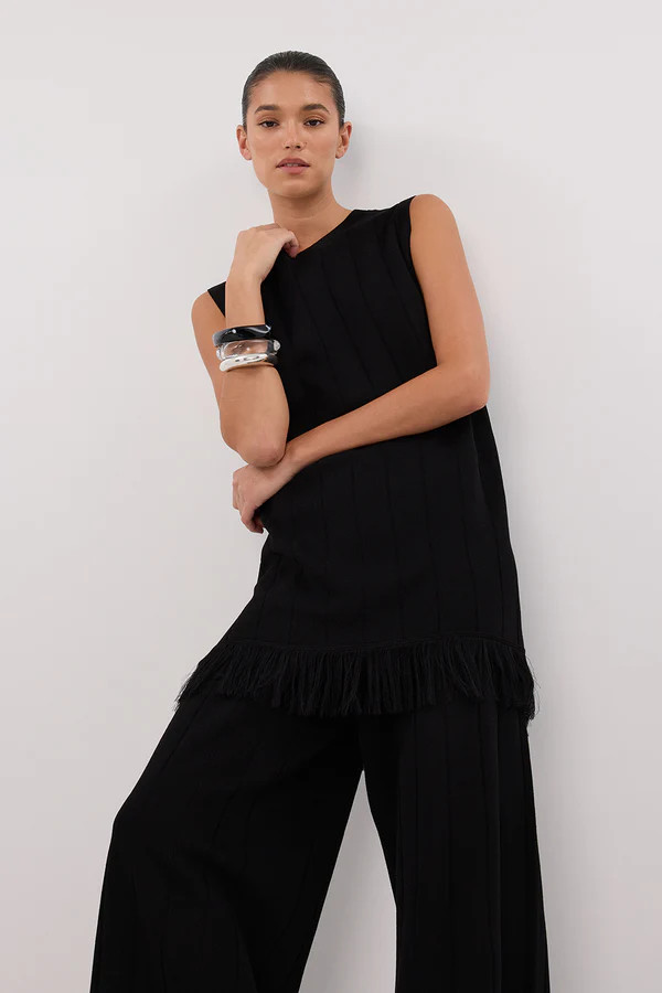 ARIA BLACK FRINGED TUNIC TOP | DISSH