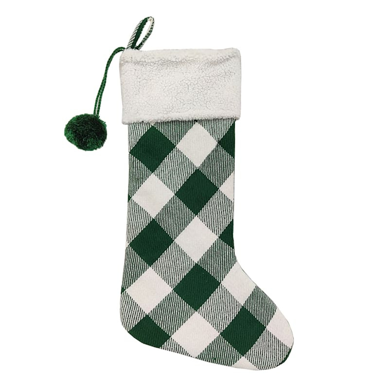 18in Green Check Plaid Stocking | At Home