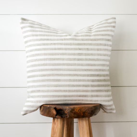 Gray Stripe Pillow, Woven Gray Stripe Decorative Pillow, Grey & White Striped Pillow Cover, Neutr... | Etsy (US)