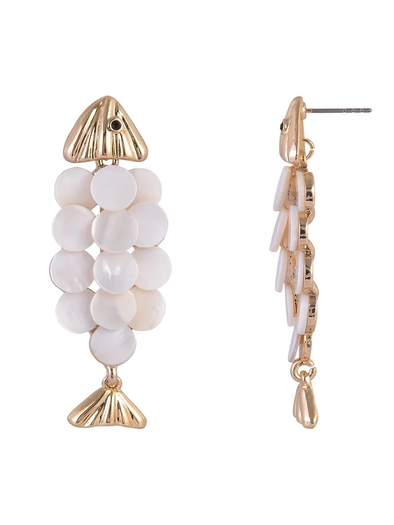 Time and Tru Goldtone Fish with Faux Shell Scales Earring | Walmart (US)