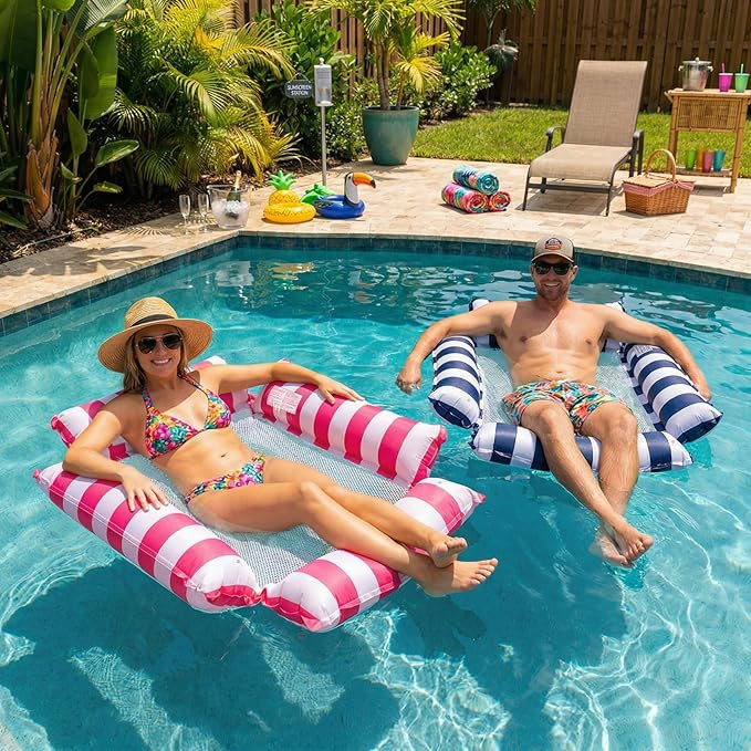 Pool Floats Adult Inflatable Hammock with Cooling Mesh, Portable Foldable Water Chair for Beach V... | Amazon (US)
