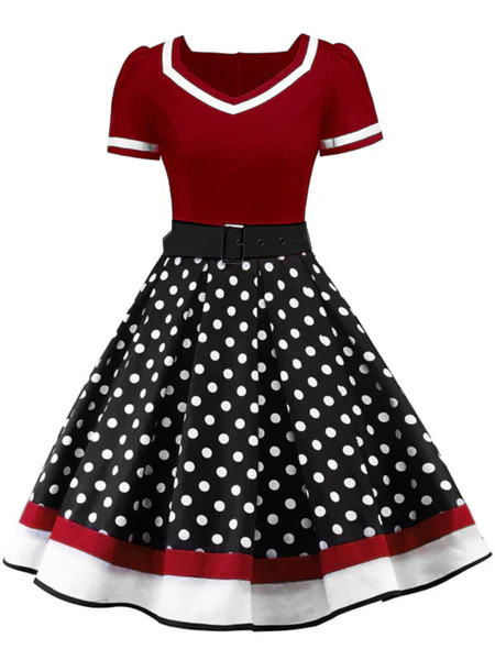 [Pre-Sale] 1950s Polka Dot Belted Patchwork Dress | Retro Stage