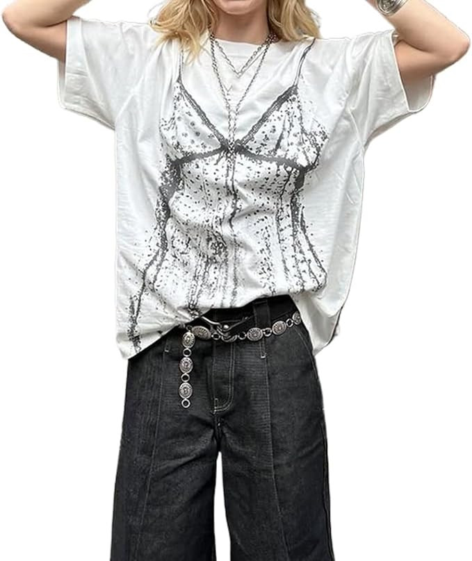 Monkay Women's Oversized Graphic Tee Bikini Print Y2K Streetwear Funny Short Sleeve Casual Loose ... | Amazon (US)