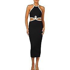 KMOLY Women's Cut Out Waist Bodycon Midi Dress Sexy Backless Sleeveless Spaghetti Strap Party Tan... | Amazon (US)