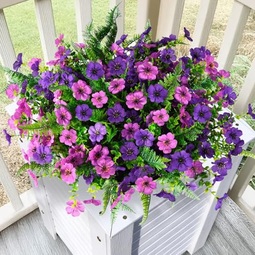 Artificial Flowers for Outdoors, 12 Bundles Multicolor Silk Fake Flower with Ferns for Spring Summer Decoration, UV Resistant No Fade Artificial Outdoor Plants for Home Planter Porch Patio Yard Decor | Amazon (US)