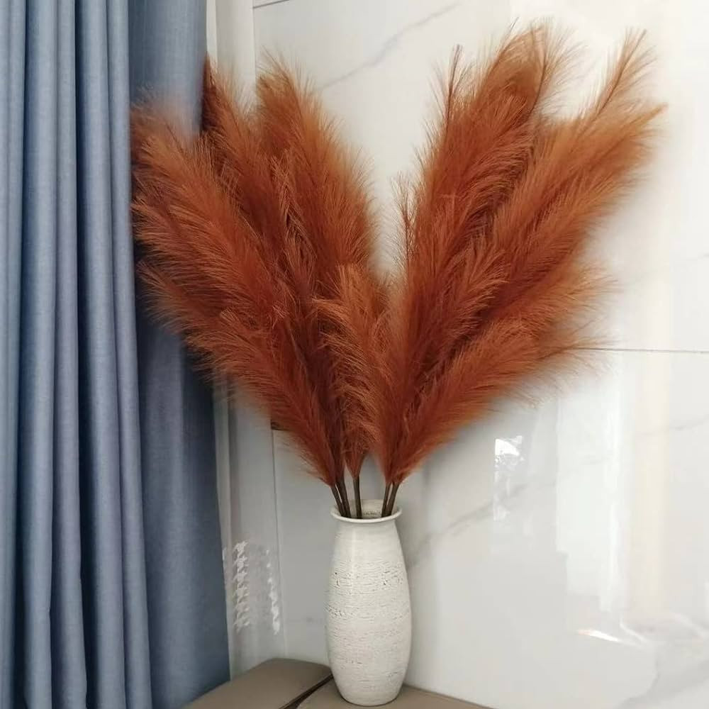 Faux Caramel Brown Pampas Grass Decor Tall , 8pcs 43.3" Large Pompas Floral, Fluffy Artificial Fa... | Amazon (US)