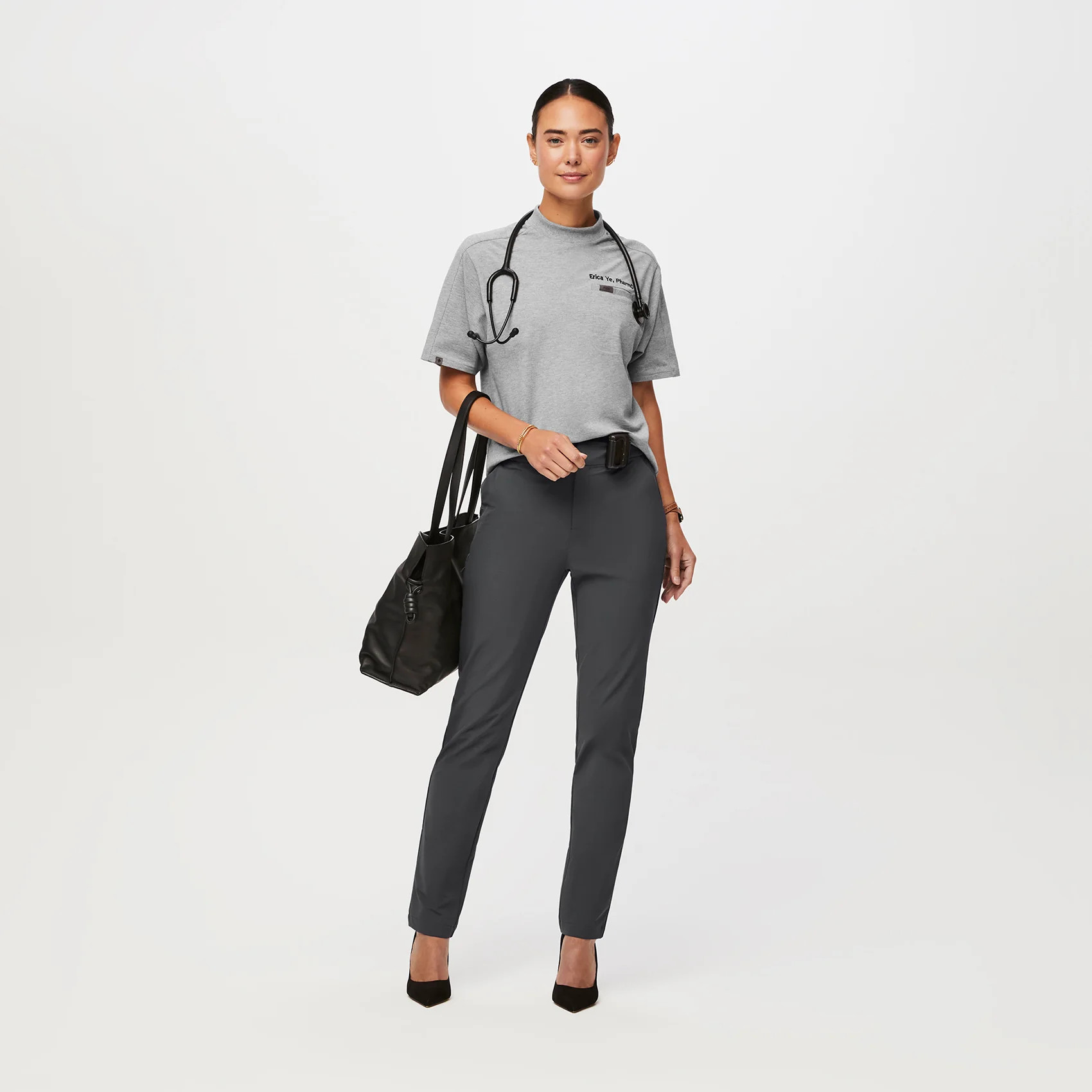 Women’s FIGSPRO Pique Shortsleeve Mock Neck™ - Heather Grey | FIGS