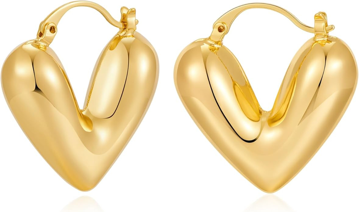 CLASSYZINT Chunky Gold Hoop Earrings For Women Small Gold Plated Chubby Huggie Earrings Lightweig... | Amazon (US)