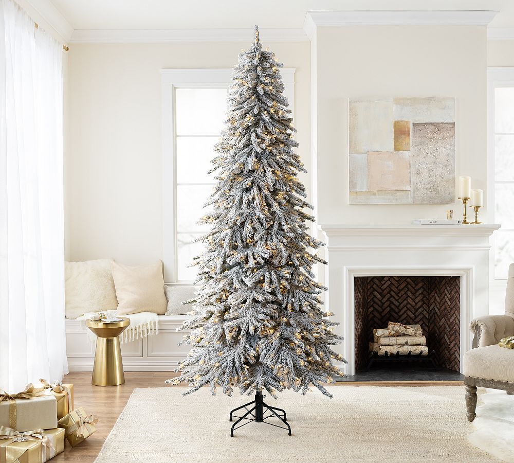 Lit Flocked Snow Pine Faux Christmas Tree | Pottery Barn (US)