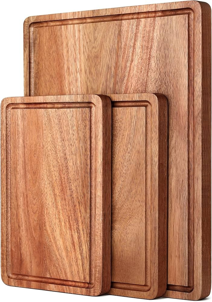 Acacia Wood Cutting Boards Set with Juice Groove & Handles for Kitchen 3-Piece Charcuterie Choppi... | Amazon (US)