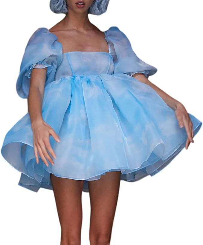 Womens Puff Sleeve Tulle Princess Dress Fairy Ruffle Flowy Mesh Mini Summer Dresses Corset Selkie... | Amazon (US)
