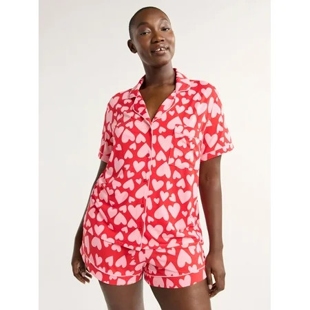 Joyspun Women’s and Women’s Plus Knit Notch Collar Top and Shorts Pajama Set 2-Piece Sizes S to 3X | Walmart (US)