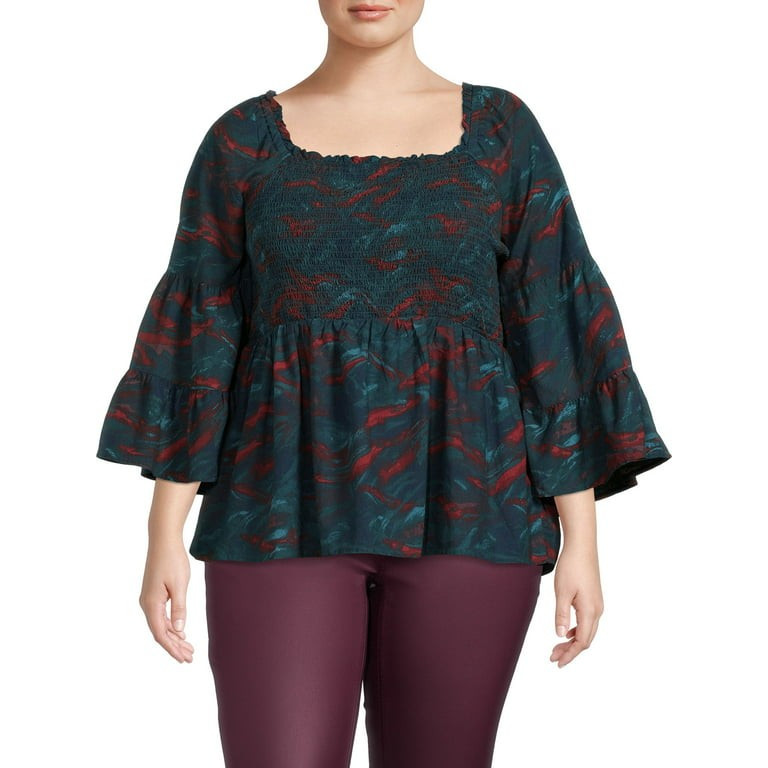 Terra and Sky Women's Plus Size Bell Sleeve Smock Top - Walmart.com | Walmart (US)